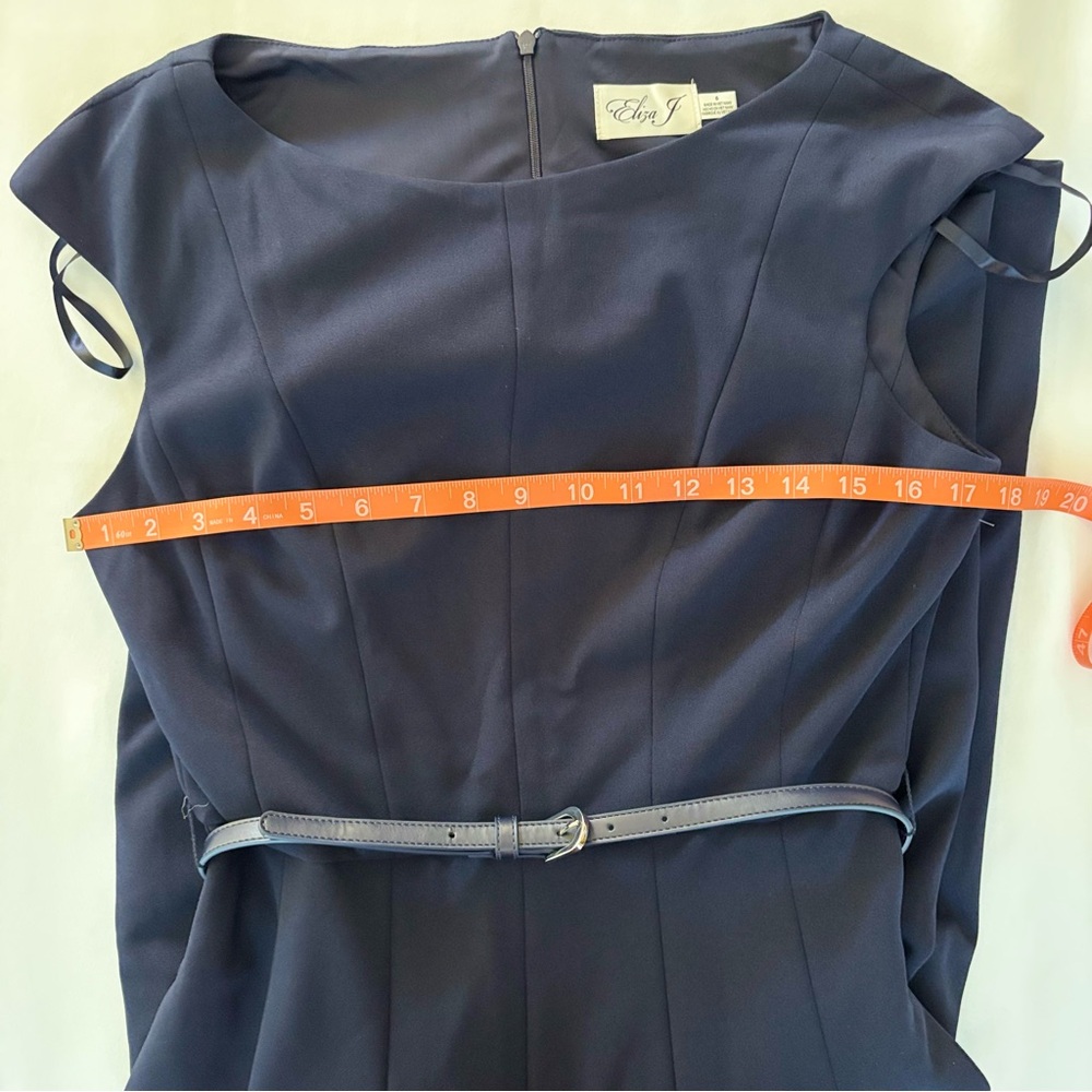 ELIZA J Bateau Neck Cap Sleeve Midi Dress In Navy NEW - Picture 13 of 17